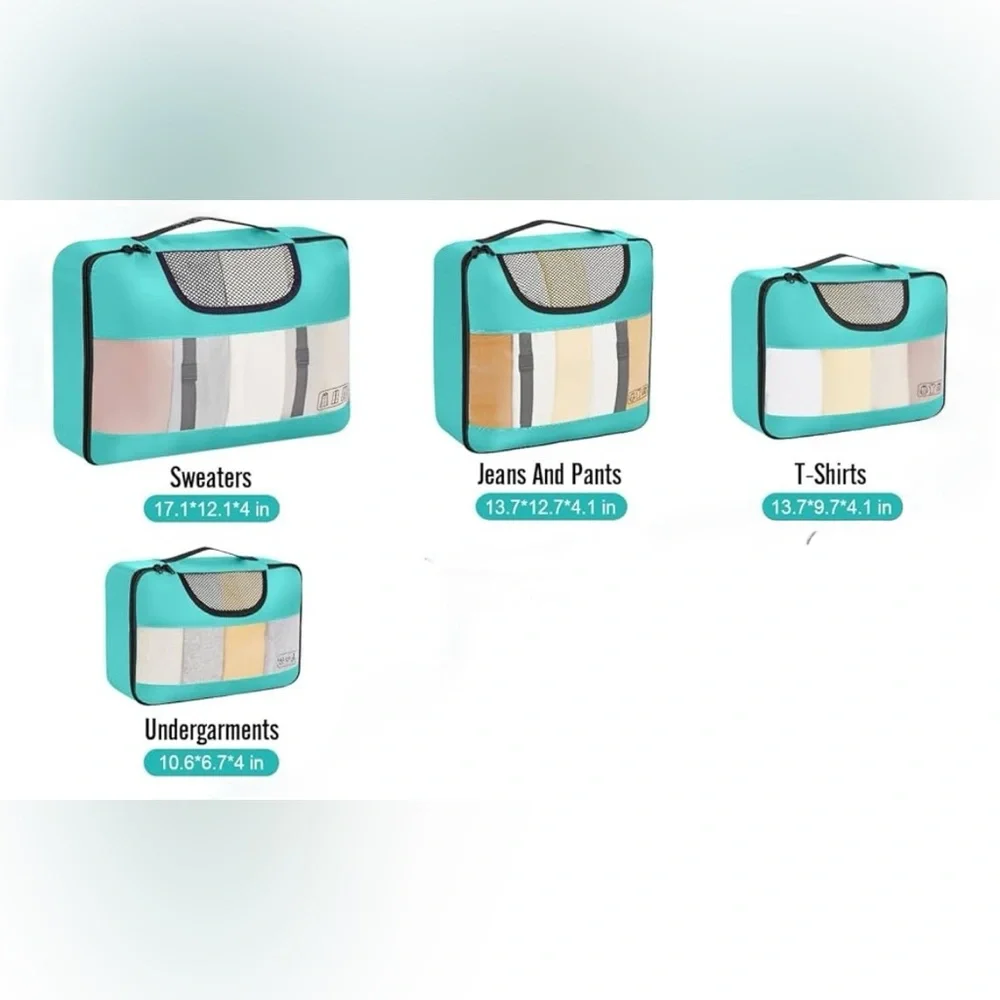 NWOT Teal and Clear Packing Cubes - Set of 4